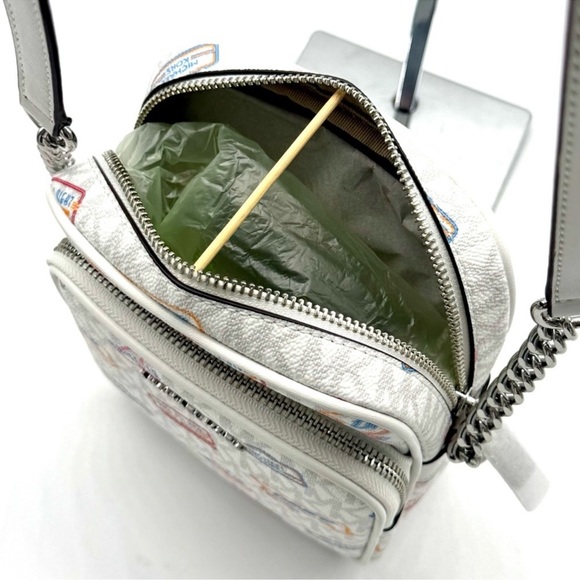 Michael Kors Jet Set Medium Printed Signature Logo Crossbody Bag Optic White - Picture 8 of 9